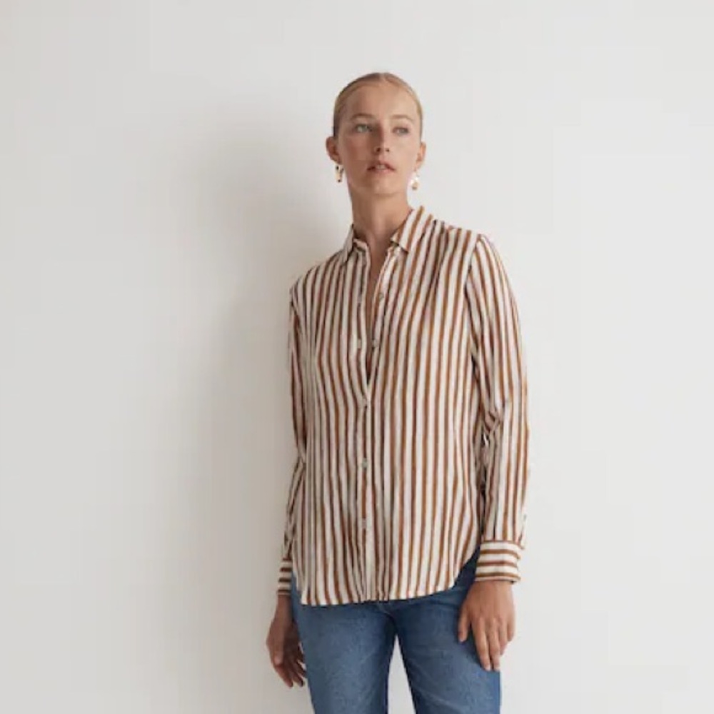Madewell Crinkled Striped Button Front Lenzing Long Sleeve Shirt Size Small
